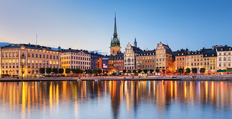 A stunning image of the Stockholm waterfront at twilight