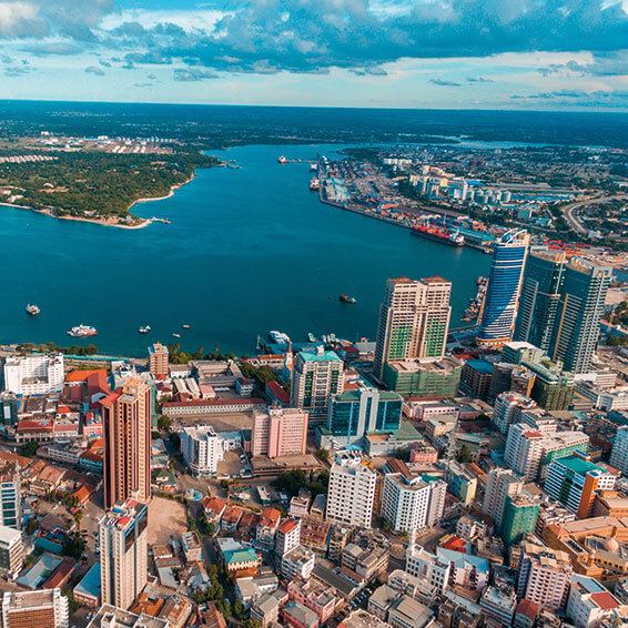 A panoramic view of Dar es Salaam Tanzania showcasing the city's coastline and bustling cityscape