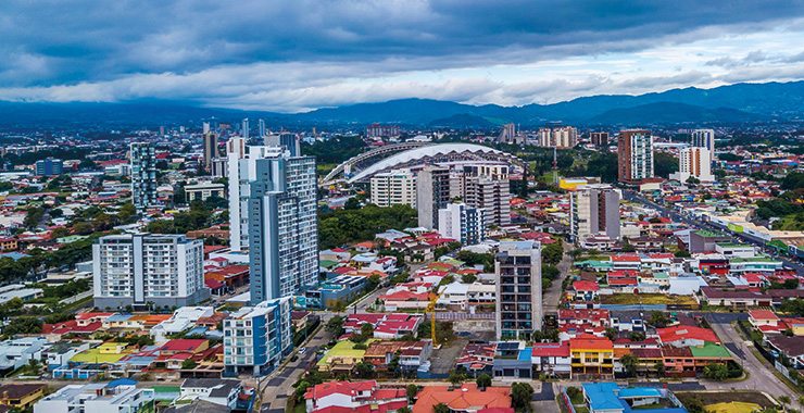 A panoramic photo of San José Costa Rica capturing the city's vibrant energy and diverse architecture