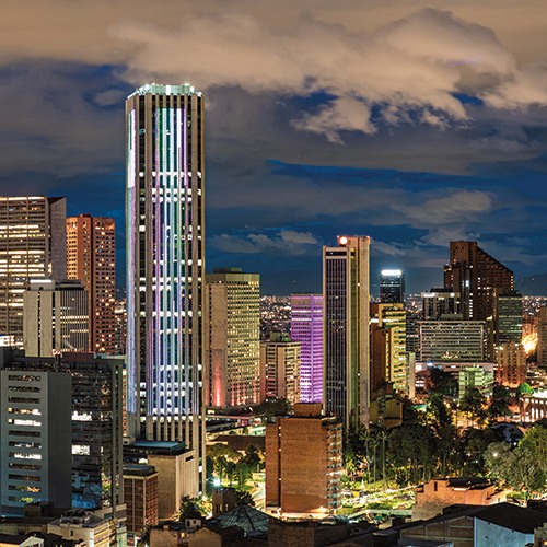 A panoramic view of Bogotá Colombia at night